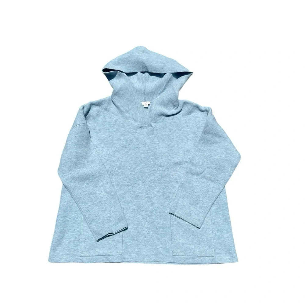 J.Jill Women's Baby Blue Knit Hooded Long Sleeve Pullover Sweater Size L Pockets